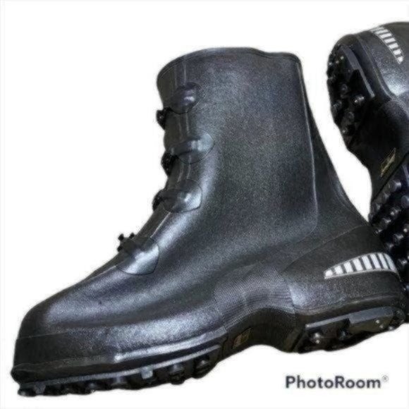 LaCrosse Buckle Deep Heel Waterproof Boots Mens Size 11 Black Rubber Overshoe Tr - Picture 2 of 10
